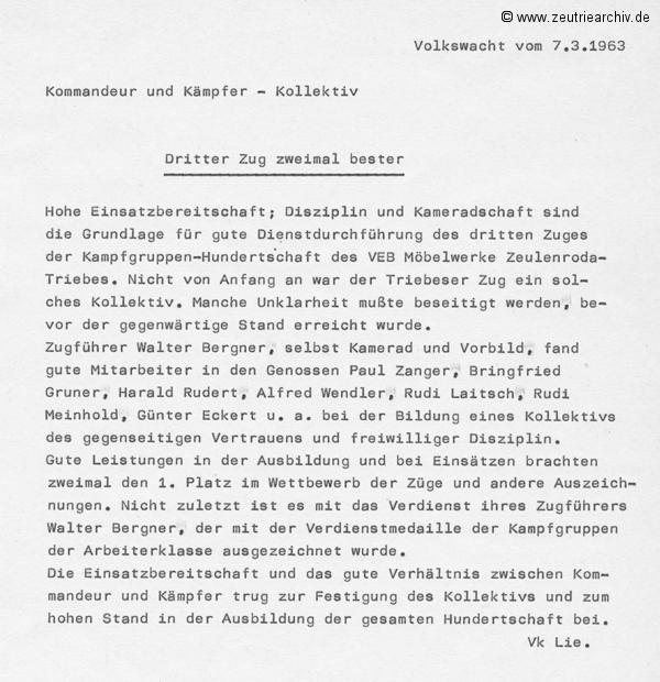 Cronik der Kampfgruppe des VEB Möbelkombinats Möbelkombinates Zeulenroda Zeutrie Zeu Trie Kampfgruppen der Betriebe der DDR