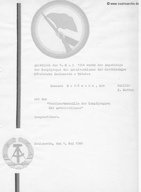 Cronik der Kampfgruppe des VEB Möbelkombinats Möbelkombinates Zeulenroda Zeutrie Zeu Trie Kampfgruppen der Betriebe der DDR