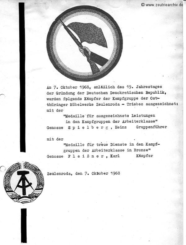 Cronik der Kampfgruppe des VEB Möbelkombinats Möbelkombinates Zeulenroda Zeutrie Zeu Trie Kampfgruppen der Betriebe der DDR