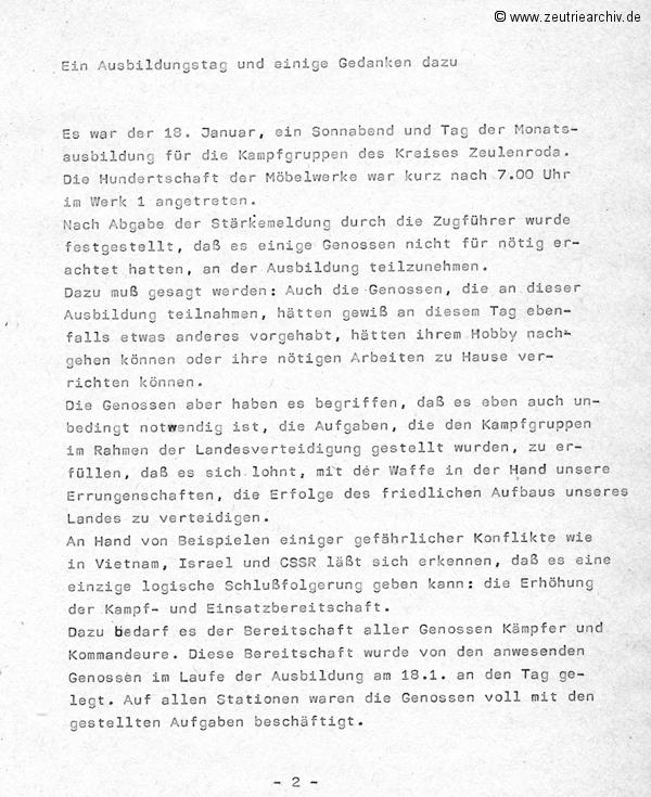 Cronik der Kampfgruppe des VEB Möbelkombinats Möbelkombinates Zeulenroda Zeutrie Zeu Trie Kampfgruppen der Betriebe der DDR