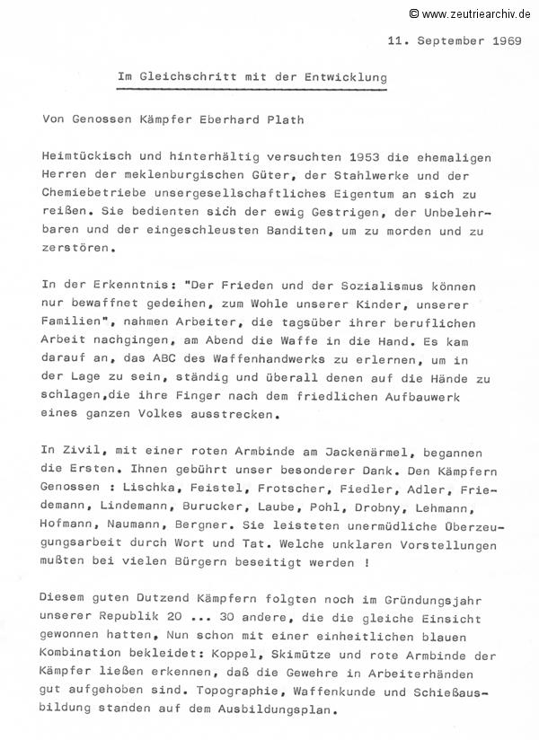 Cronik der Kampfgruppe des VEB Möbelkombinats Möbelkombinates Zeulenroda Zeutrie Zeu Trie Kampfgruppen der Betriebe der DDR