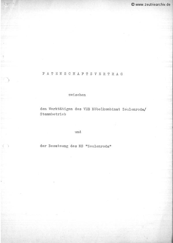 Patenschaftsvertrag zwischen MS Zeulenroda und VEB Möbelkombinat Zeulenroda DDR Zeutrie Zeu Trie