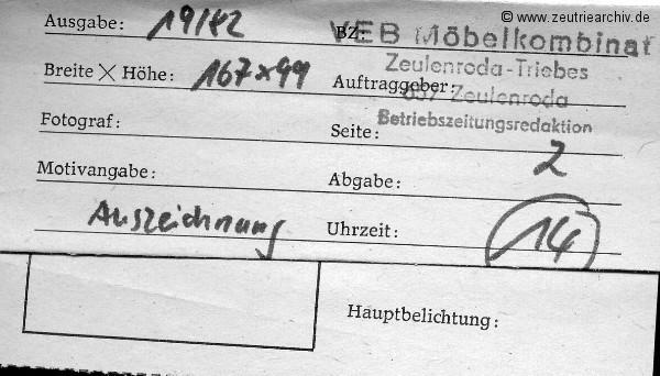 Zeutrie Echo die Betriebszeitung vom VEB Möbelkombinat Zeulenroda Ausgabe 19 aus dem Jahr 1982 mit zusätzlichen Fotos bzw. Bildern und Begleitzettel