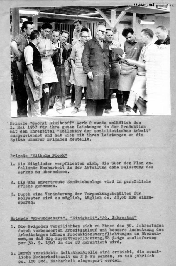 Überblick über die Weiterführung des sozialistischen Wettbewerbes zu Ehren des 50. Jahrestages der Großen Sozialistischen Oktoberevolution im VEB Ostthüringer Möbelwerke ZEU - TRIE.