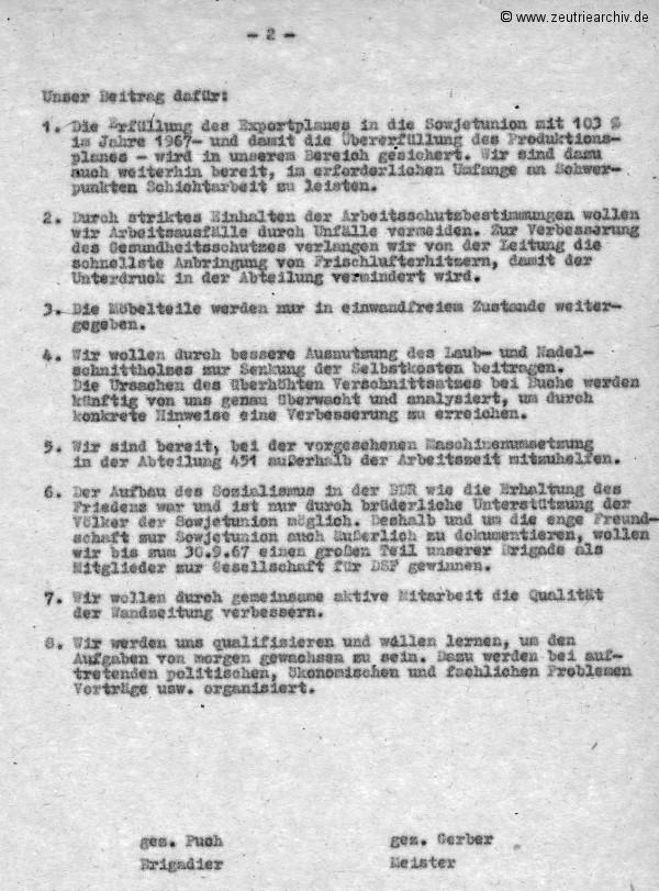 Überblick über die Weiterführung des sozialistischen Wettbewerbes zu Ehren des 50. Jahrestages der Großen Sozialistischen Oktoberevolution im VEB Ostthüringer Möbelwerke ZEU - TRIE.