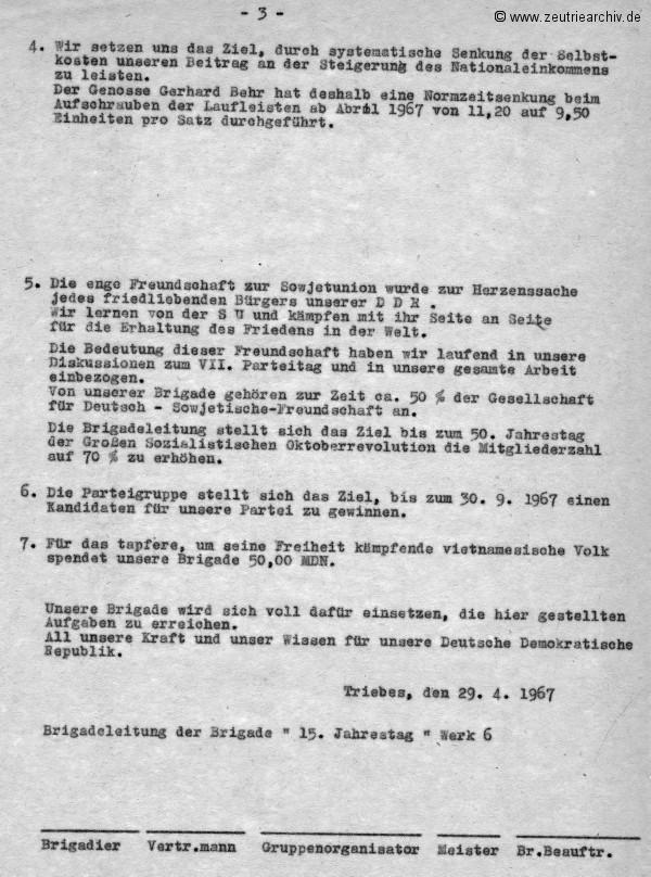 Überblick über die Weiterführung des sozialistischen Wettbewerbes zu Ehren des 50. Jahrestages der Großen Sozialistischen Oktoberevolution im VEB Ostthüringer Möbelwerke ZEU - TRIE.