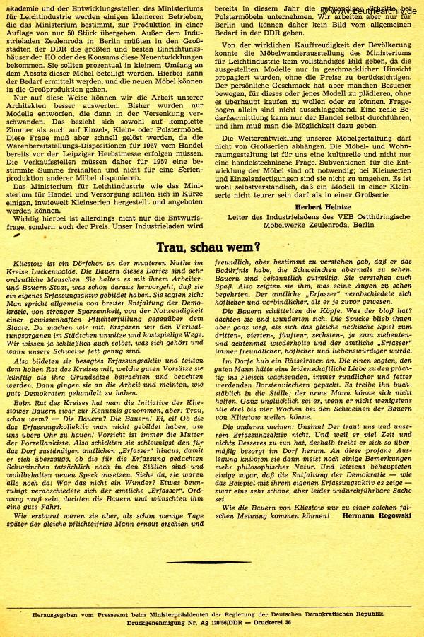Industrieladen Berlin Zeutrie Möbel Zeulenroda DDR Presseinformationen Herbert Heintze