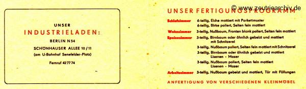 Ostthüringer Möbelwerke Industrieladen Berlin Visitenkarte