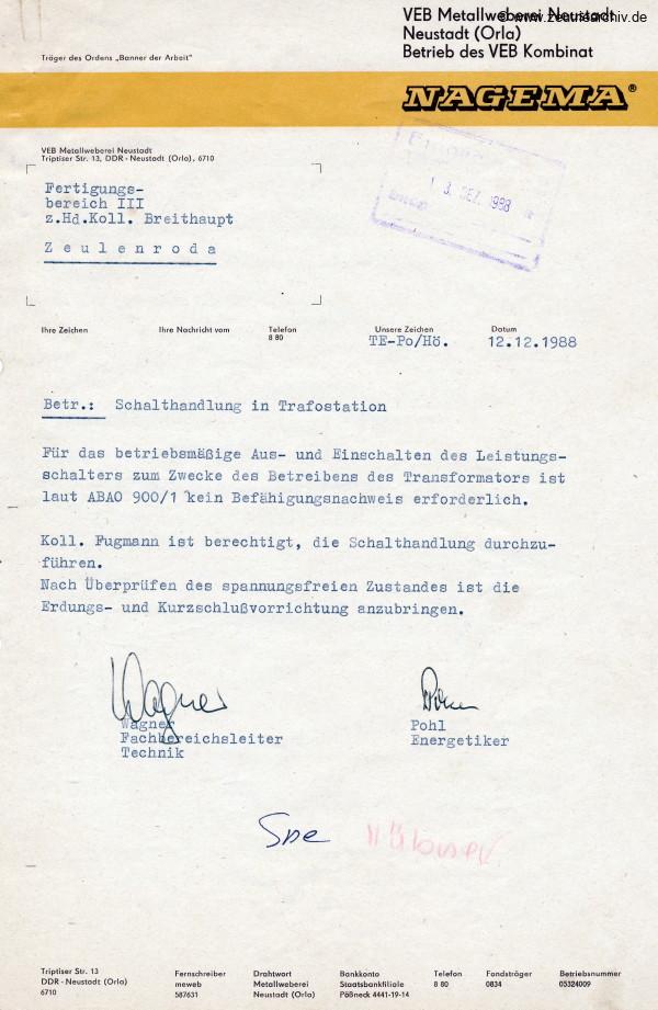 Ordner Trafostation des VEB Metallweberei Neustadt Orla Betriebsteil Zeulenroda Baderschneider Lenzner DDR heute Zeuro Zeutrie Möbel