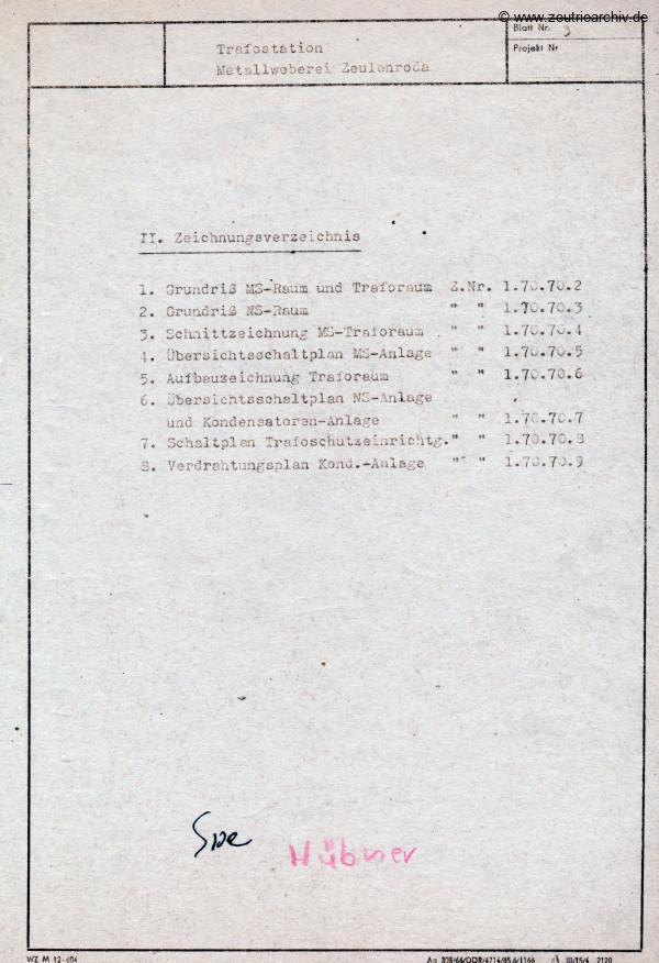 Ordner DWO13 Projekt Trafostation des VEB Metallweberei Neustadt Orla Betriebsteil Zeulenroda Baderschneider Lenzner DDR heute Zeuro Zeutrie Möbel