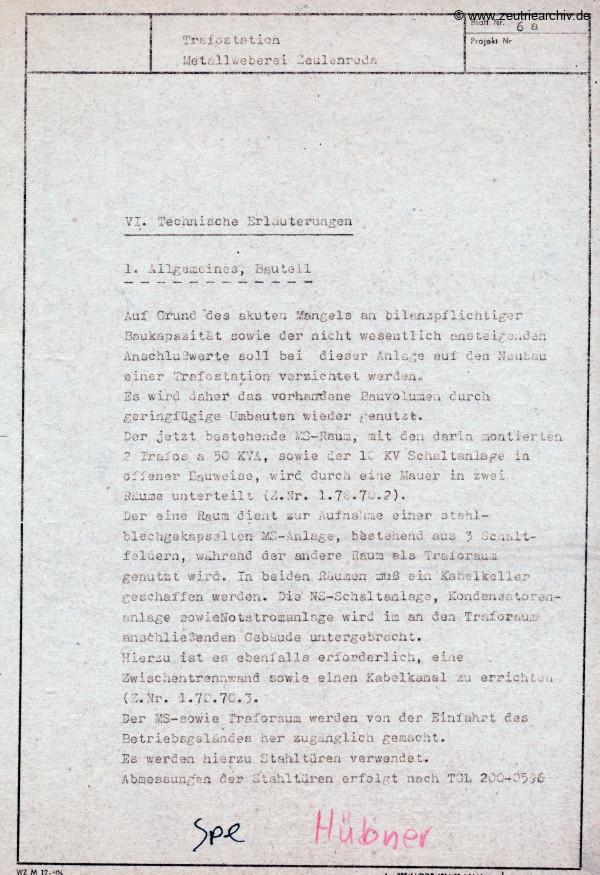 Ordner DWO13 Projekt Trafostation des VEB Metallweberei Neustadt Orla Betriebsteil Zeulenroda Baderschneider Lenzner DDR heute Zeuro Zeutrie Möbel