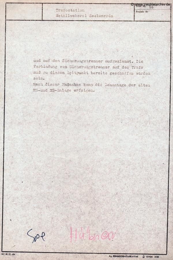 Ordner DWO13 Projekt Trafostation des VEB Metallweberei Neustadt Orla Betriebsteil Zeulenroda Baderschneider Lenzner DDR heute Zeuro Zeutrie Möbel
