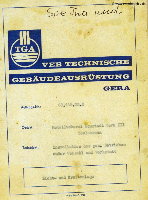 Ordner Licht und Kraftanlage des VEB Metallweberei Neustadt Orla Betriebsteil Zeulenroda Baderschneider Lenzner DDR heute Zeuro Zeutrie Möbel