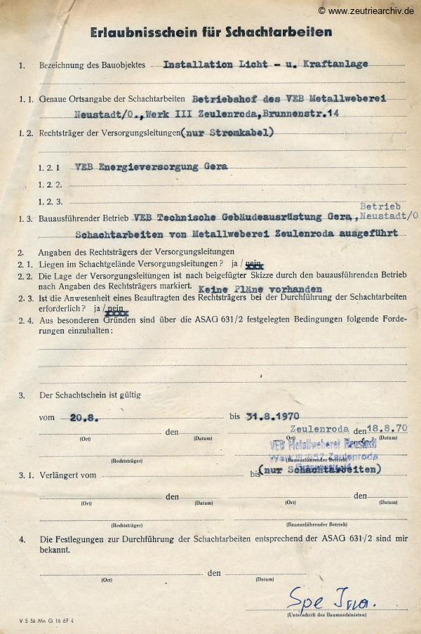 Ordner Licht und Kraftanlage des VEB Metallweberei Neustadt Orla Betriebsteil Zeulenroda Baderschneider Lenzner DDR heute Zeuro Zeutrie Möbel
