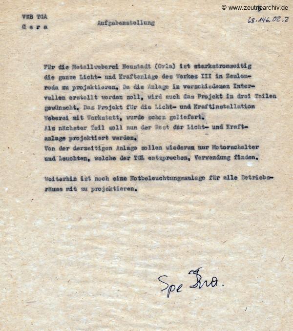 Ordner Licht und Kraftanlage des VEB Metallweberei Neustadt Orla Betriebsteil Zeulenroda Baderschneider Lenzner DDR heute Zeuro Zeutrie Möbel